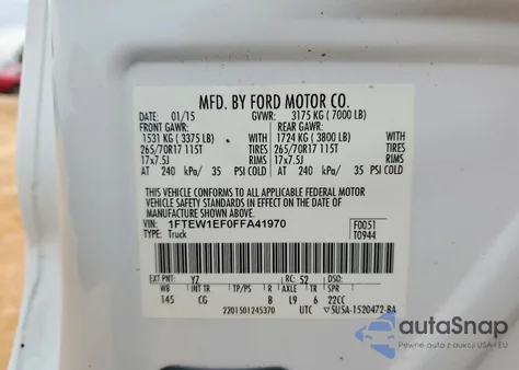 2015 Ford F150 Supercrew z USA, uszkodzony, nr VIN 1FTEW1EF0FFA41970